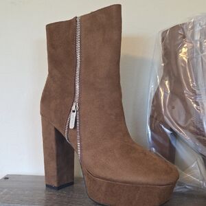 Nine West Kerri Boots Tan Suede Heeled Boots